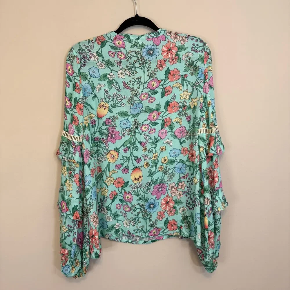 Spell & The Gypsy Sayulita Blouse Women Small Floral Boho Long Sleeve Birthstone - Picture 2 of 7